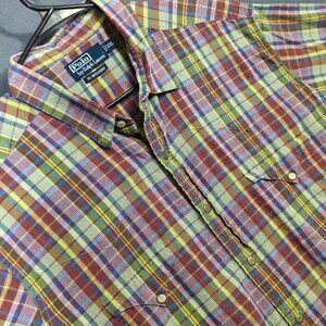 Polo Ralph Lauren Shirt Men's XXL Multicolor Plaid RL Western Snap Short Sleeve